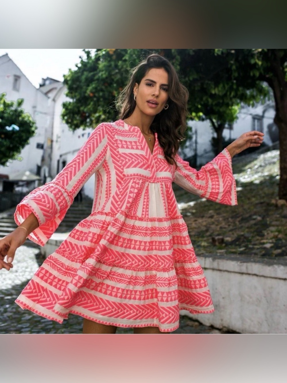 Devotion Twins Ella Embroidered Cotton Mini Dress Small Pink and White